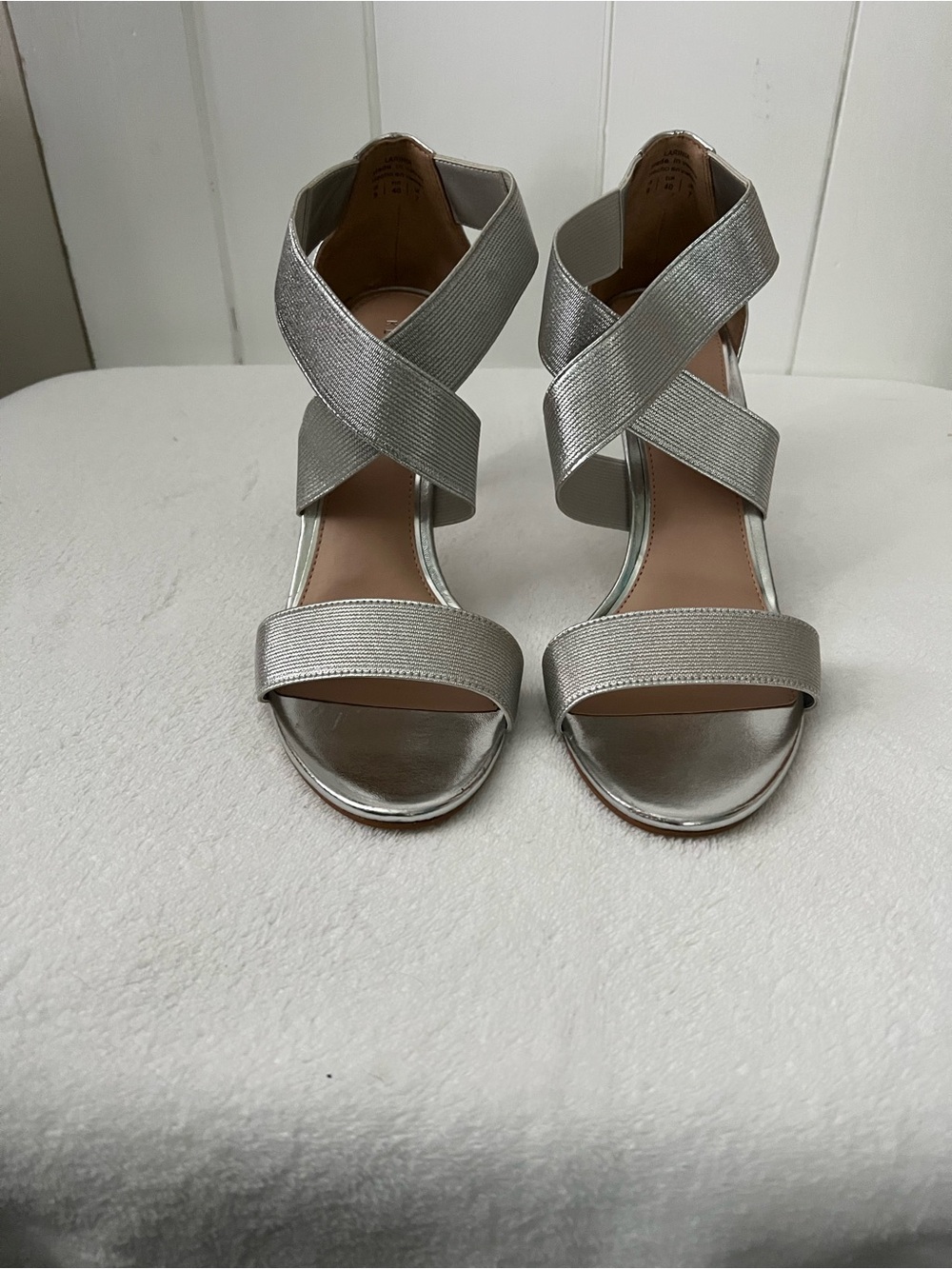 Kelly & Katie Silver Crisscross Ankle Strap Heels